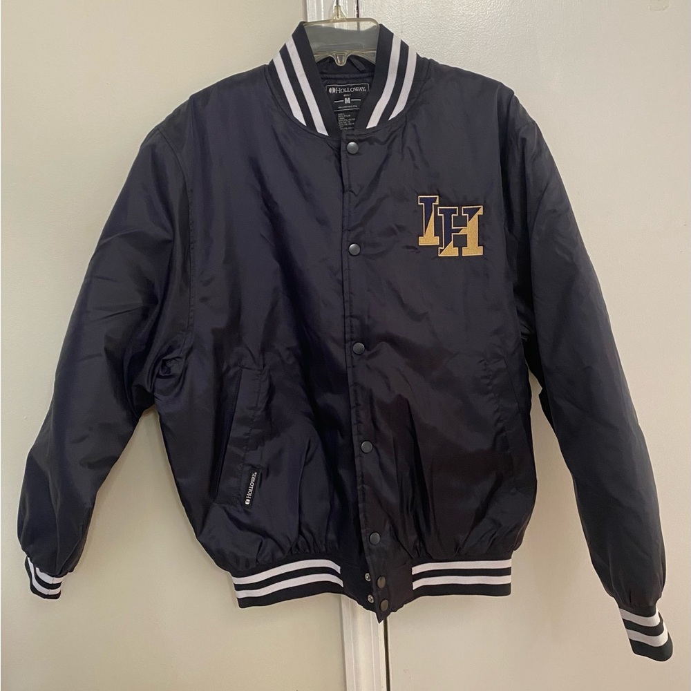 Holloway Varsity Mens Bomber Jacket In Navy Blue. Size M.